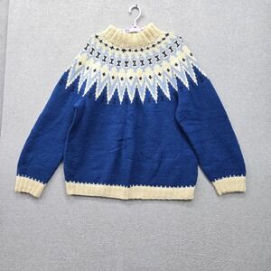 VINTAGE Handmade In Denmark Men Sweater M Blue Fair Isle Nordic 100% Pure Wool